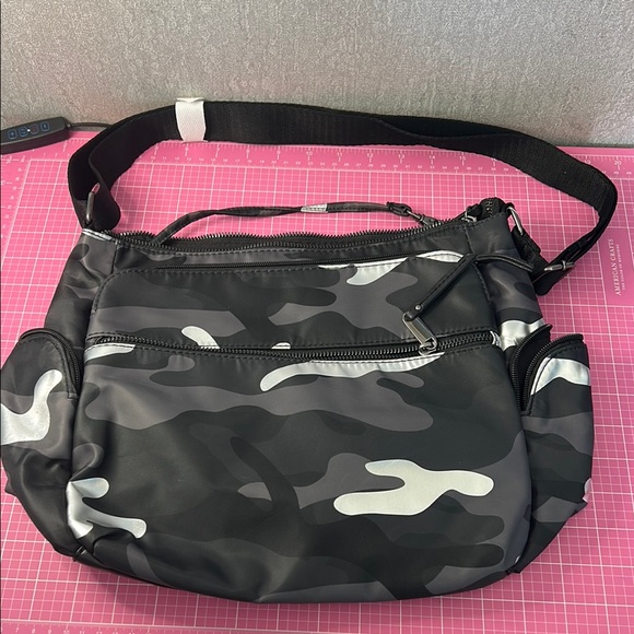 Time and Tru Handbags - Time and Tru Black and Gray Messenger Bag with Urban Camouflage NWT